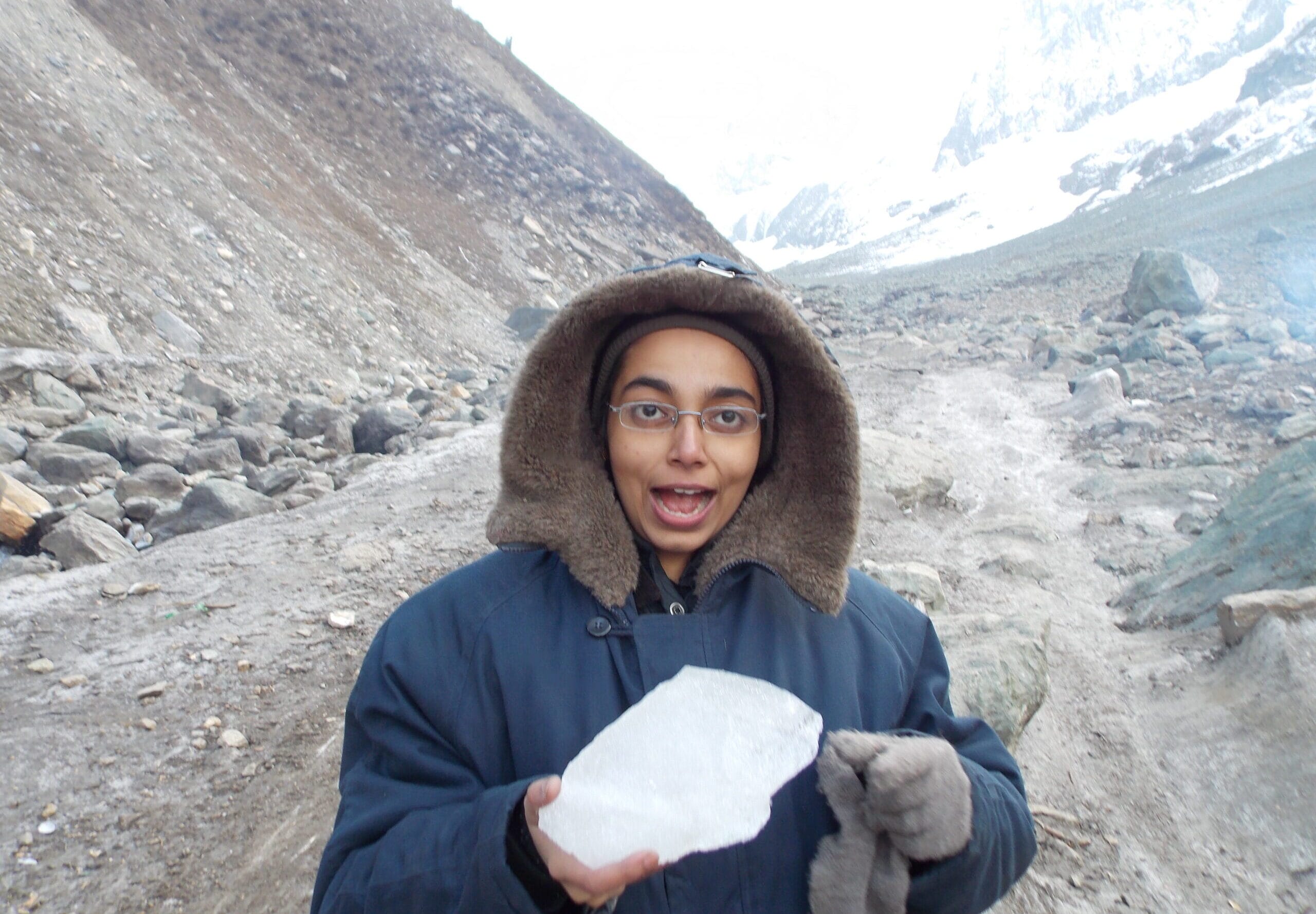 Me holding a Piece of Thajiwas Glacier in Sonmarg
