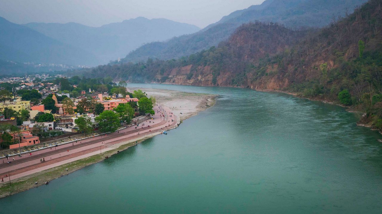 An Aerial View of Triveni Ghat Rishikesh